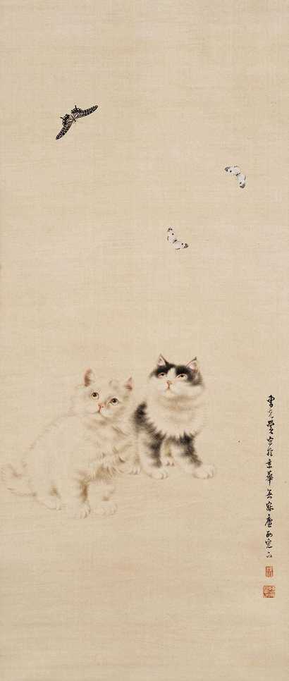 曹克黉 猫蝶图 立轴